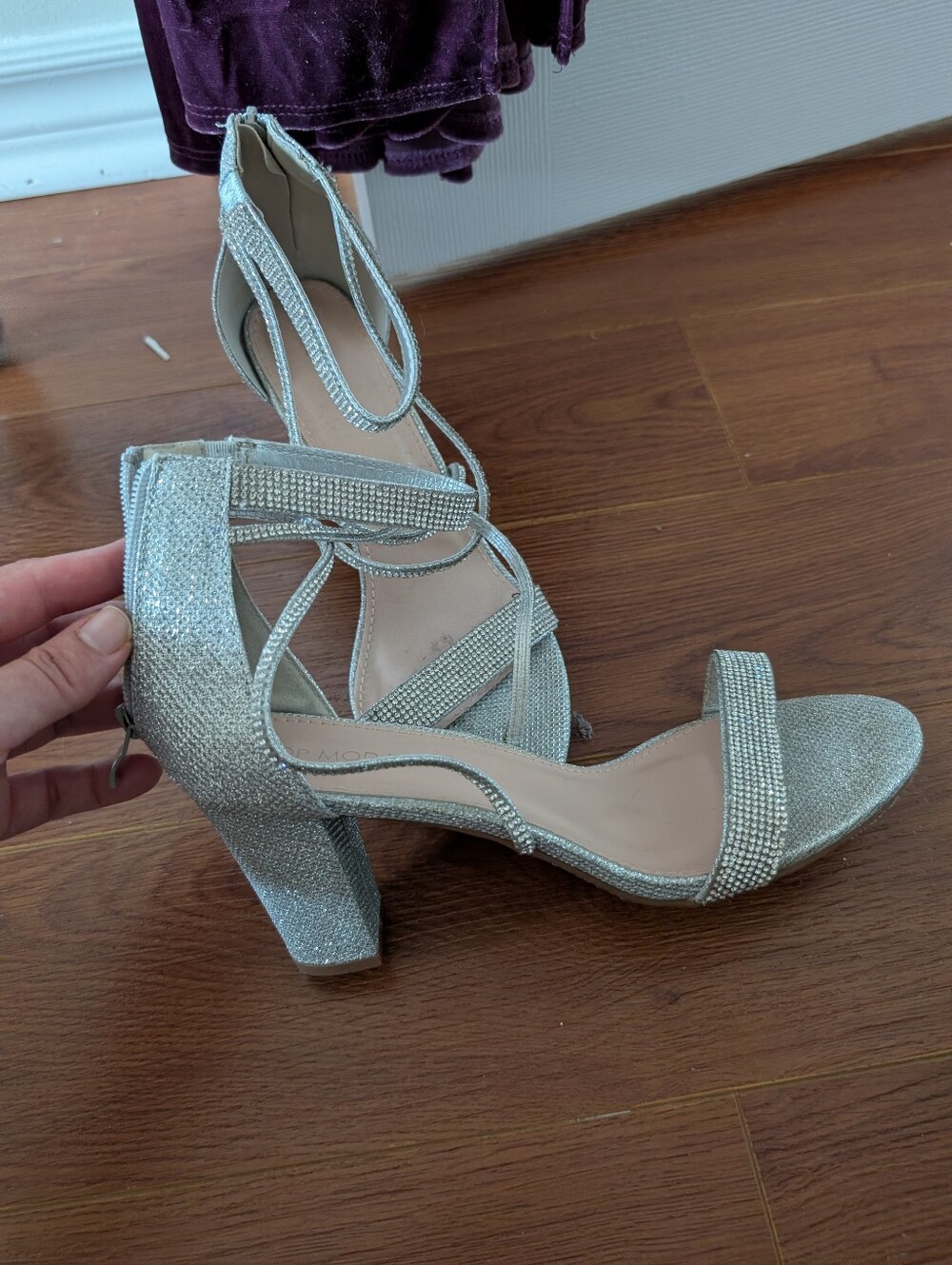 TOP Moda Silver Rhinestone Block Heels - Picture 5 of 7